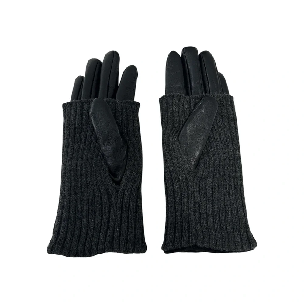 Steve Madden Faux Leather & Charcoal Knit Contrast Gloves